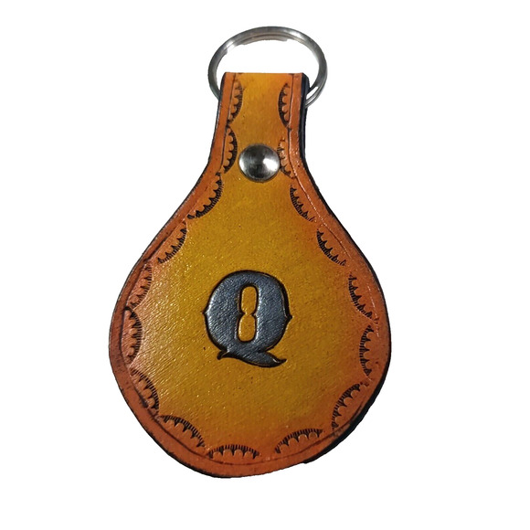 Leather Initial Q Keychain Western - Picture 2 of 3
